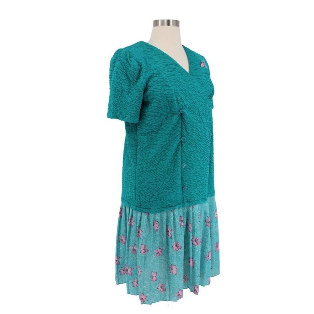 Vintage 80s Whispers Of California Green Double Breasted Faux Wrap Dress Size 16 - Picture 2 of 6